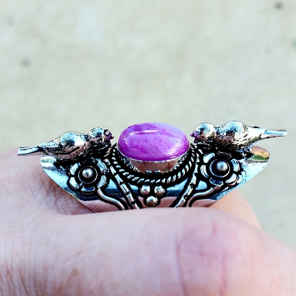 New Pink Rainbow Moonstone 925 Silver Birds Statement Ring. - Picture 9 of 16